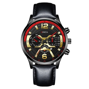 Men Quartz Watch Leather Strap Calendar Luminous Multi Dial Fashion Sporty Analog Wristwatch