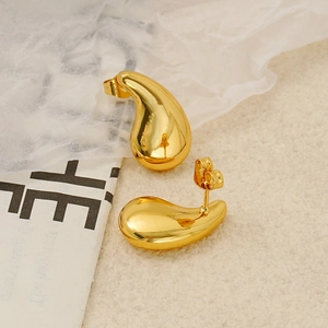 Polished gold comma teardrop earrings in minimalist stainless steel for a luxury look