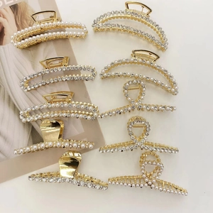 Elegant Hair Claw Clips For Women Large Metal Alloy Nonslip Hair Clamps With Faux Artificial Pearls And Rhinestones Korean Style