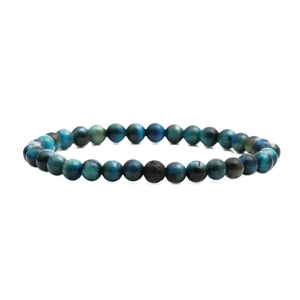 Natural tiger eye and volcanic lava stone beaded bracelet on white background