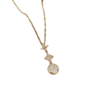 Luxury titanium steel necklace with flower star and clover pendants in gold finish