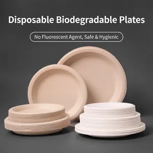 Disposable Sugarcane Pulp Plates Biodegradable Paper Tableware Thickened Water Oil Proof Microwave Safe For Party Picnic