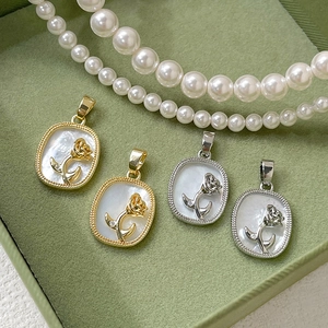 Rose Flower Charm Pendant Brass With Mother Of Artificial Pearl Inlaid Zircon DIY Jewelry Making Accessories For Necklace