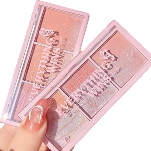 3-color shimmer eyeshadow and blush palette in pink tones with a clear plastic lid