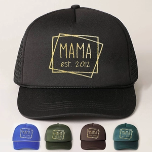 Trucker Hat Polyester Mesh Breathable Adjustable MAMA Est 2012 Print Sun Protection Retro Style For Women Moms