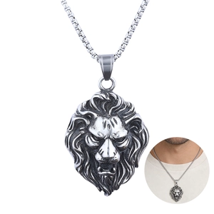 Lion Head Pendant Necklace Stainless Steel 3D Lion King Animal Punk Rock Vintage Gothic Jewelry For Men With Box Chain