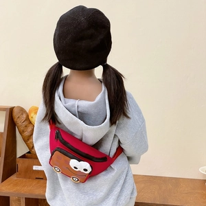 Cartoon car kids crossbody bag in red nylon with 3D eyes and wheels for outdoor sports