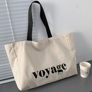 Large Capacity Canvas Tote Bag Voyage Letter Print Minimalist Shoulder Handbag For Women Daily Travel Shopping