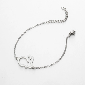 Polished stainless steel bracelet featuring a minimalist hollow rabbit charm and adjustable chain