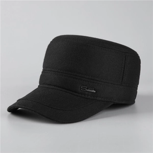 Men's Winter Warm Cadet Cap With Ear Protection Flaps Wool Blend Flat Top Hat For Elderly Father Grandfather Outdoor Gift