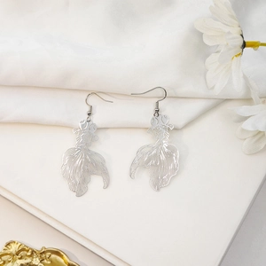 Chinese style hollow silver goldfish earrings with creative minimalist fish hook design