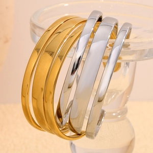 Bracelets joncs ouverts minimalistes en acier inoxydable doré 18K et argenté poli