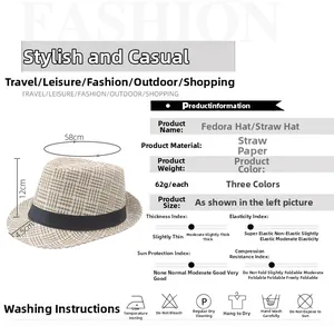 Detailed size specifications for the breathable straw jazz hat with dimensions and material
