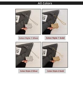 Vergleich von goldenen und silbernen Acryl-Box-Taschen mit Perlen und Kettenriemen