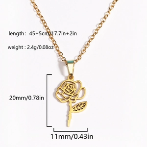 18k gold plated stainless steel necklace featuring a minimalist rose flower pendant
