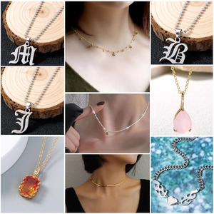 Trendy Pendant Necklace Copper Alloy Zircon Geometric Clavicle Chain Gothic Letter Gemstone Jewelry For Women