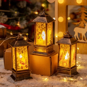 Set of 3 vintage Christmas LED lanterns with Santa and Reindeer designs in gift box