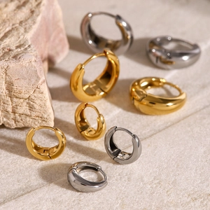 Polished chunky hoop earrings in gold and silver finish, multiple sizes available