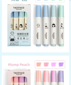Detailed view of aesthetic highlighters with cute cartoon patterns and soft matte finish