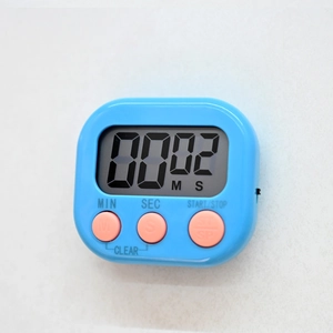 Blue square digital visual timer with LCD display and pink buttons for study management
