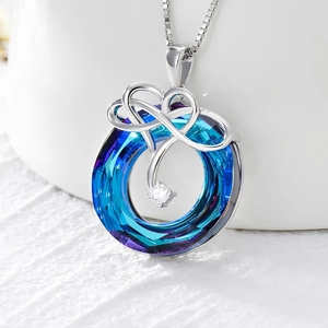 Minimalist S925 sterling silver heart necklace with purple gradient crystal pendant