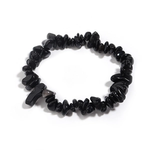 Bracciale elastico con pietre di agata nera naturale lucida in forma irregolare