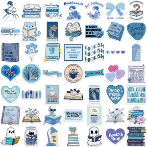 50pcs waterproof blue bookish cartoon stickers for laptop and guitar decoration