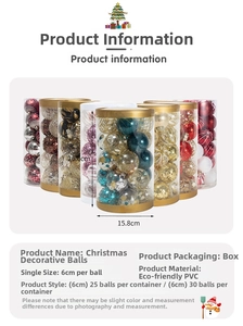 Detailed view of 6cm PVC Christmas ball sets in various finishes and colors in cylinder tubes
