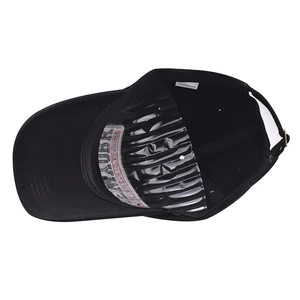 Interior detail of cotton baseball cap with sweatband and metal adjustment buckle