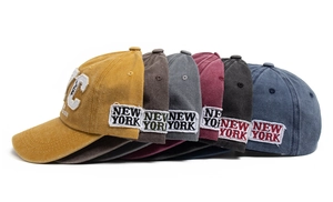 Détails de casquettes vintage en coton délavé en six couleurs avec broderie NYC