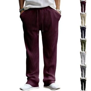 Men's wide-leg casual pants in burgundy with vertical stripes and multiple color options