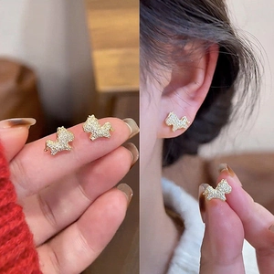 Animal Shaped Stud Earrings Gold Plated Copper With Zircon Rhinestone And Silver Earring Post For Women Elegant Jewelry