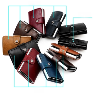 Various RFID blocking wallets in crazy horse leather, carbon fiber and oil wax leather