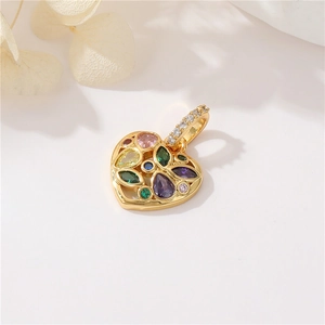 Golden heart-shaped pendant set with vibrant multi-colored gemstones for jewelry making