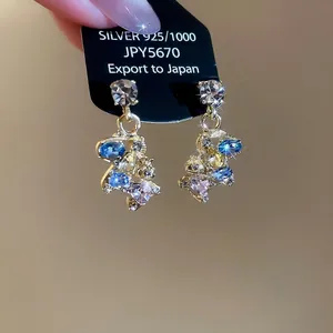 Elegant Silver 925 horse pendant earrings with colorful gemstones and sparkling crystals