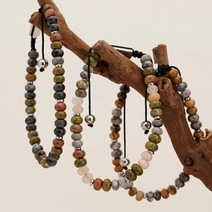 Natural Stone Beaded Bracelet Stainless Steel Adjustable Woven Cord Men Ethnic Minimalist Luxury Jewelry Accessory