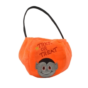 Halloween pumpkin trick or treat plush candy bag with vampire embroidery and black handle