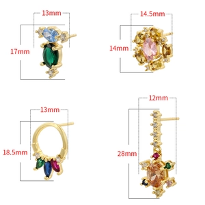 Set di orecchini di lusso placcati in oro con zirconi colorati e motivi floreali