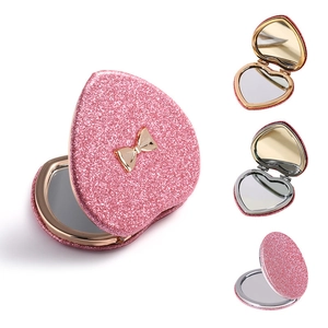 Compact Makeup Mirror Heart Shaped Glitter Portable Folding Magnifying Pocket Travel Mirror For Women Girls