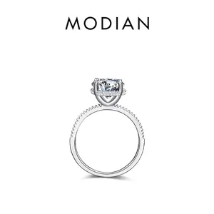 S925 sterling silver classic six-prong zircon engagement ring with shimmering side stones
