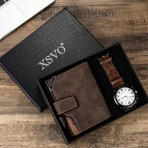 Men's Gift Set Includes PU Leather Quartz Watch and Business Wallet With Texture Alloy Case Casual Style In Gift Box