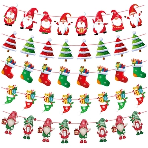 Christmas Banner Bunting Garland Paper Hanging Decoration Santa Claus Snowman Xmas Tree Party Decor Holiday Ornaments
