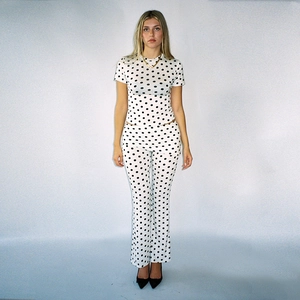 Tenues Pois Haut À Manches Courtes Et Pantalon Évasé Femmes Polyester Décontracté Streetwear