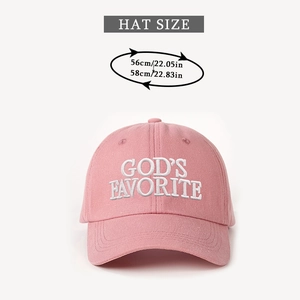 Casquette rose avec broderie GOD'S FAVORITE et guide des tailles de tour de tête