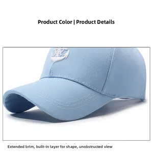 Détail de la casquette bleu clair avec broderie ancre blanche et texture coton de qualité