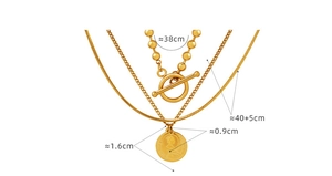 Detailed size parameters of multi-layer gold coin pendant necklace with OT toggle clasp