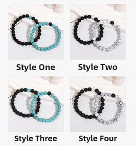 Detail view of four beaded bracelet sets featuring turquoise, lava stone and marble beads
