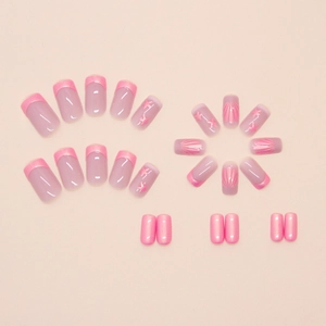 Pink and purple press-on nails with 3D shell texture and star design, 24-piece set
