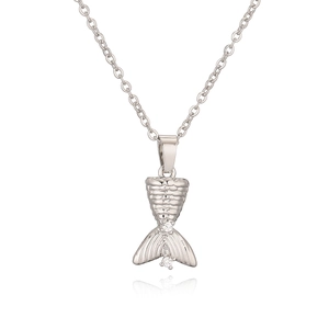 Silver fishtail necklace with scale detail and crystals on a clean white background