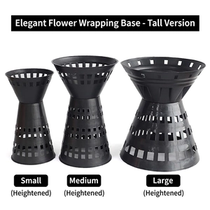 Three sizes of black floral bouquet arranging bases with tall funnel and grid structure